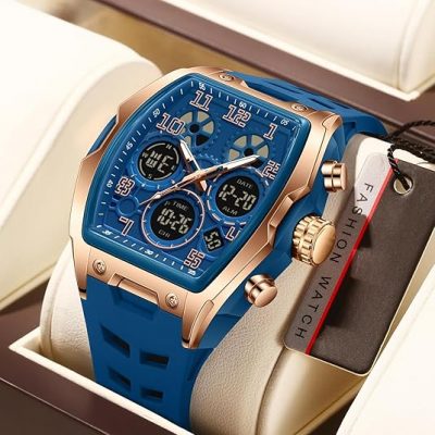 Findtime Men’s Square/Rectangle Dial Waterproof Chronograph Watch – Stylish Luminous Display with Silicone Strap